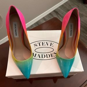 Steve Madden rainbow colored heels.